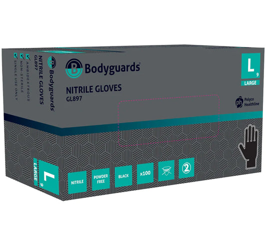 Polyco Bodyguards GL897 Black Nitrile Powder Free Disposable Gloves