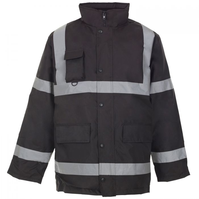 Security Parka Coat Jacket with reflective tape Black, PPE Supply Company
